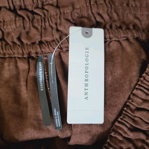 Anthropologie Somerset Linen Shorts in Cocoa Brown L Beachy Smocked New MSRP $98 - Picture 3 of 13